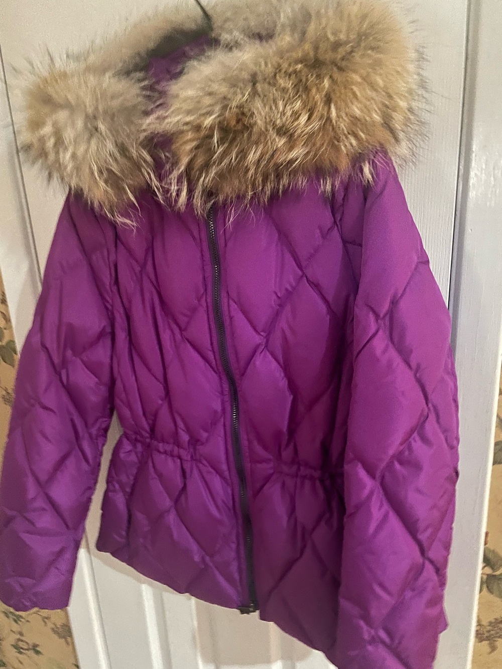 Coach girls Purple Quilted Down Puffer with Fur-Trim Hood